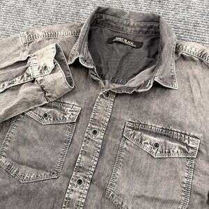 Mavi Black Distressed Gray Denim L/S Button Up Shirt Men's Size XL Rio Denim